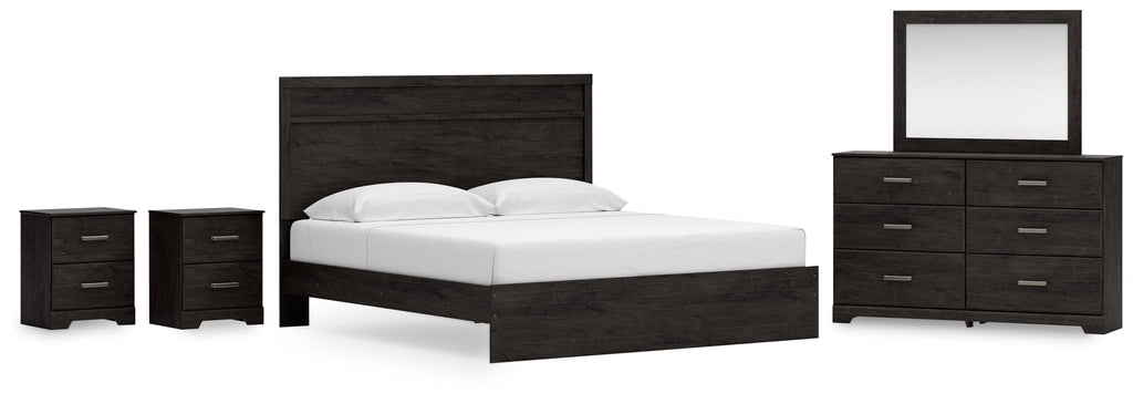 Belachime Charcoal King Panel Bed, Dresser Mirror and 2 Nightstands