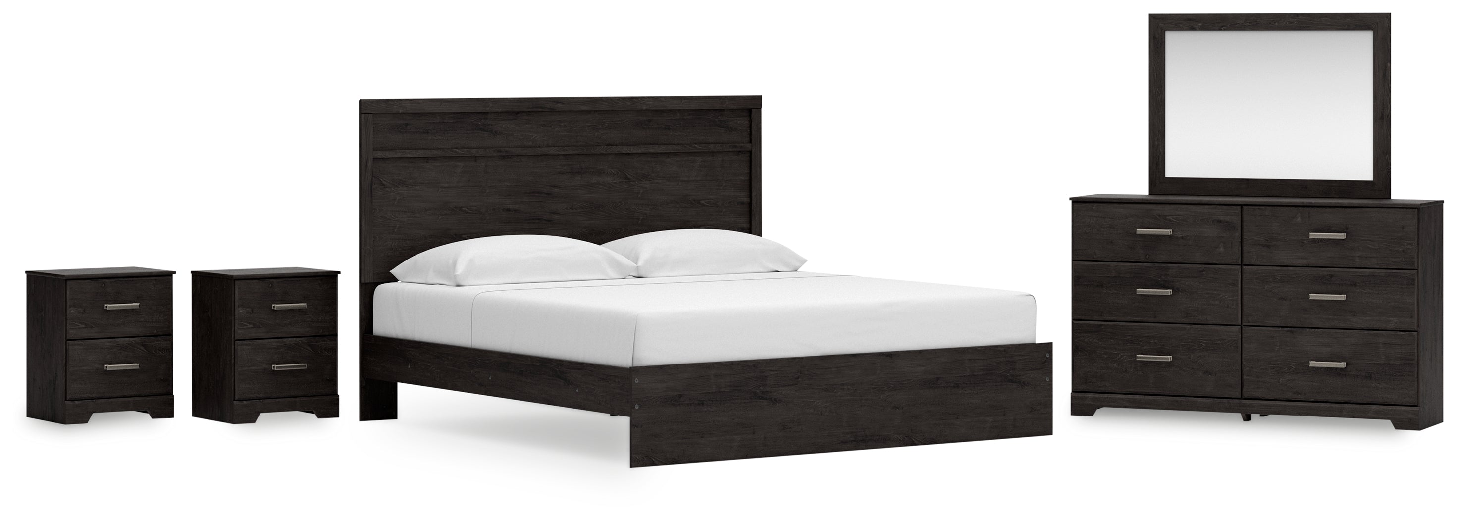 Belachime Charcoal King Panel Bed, Dresser Mirror and 2 Nightstands