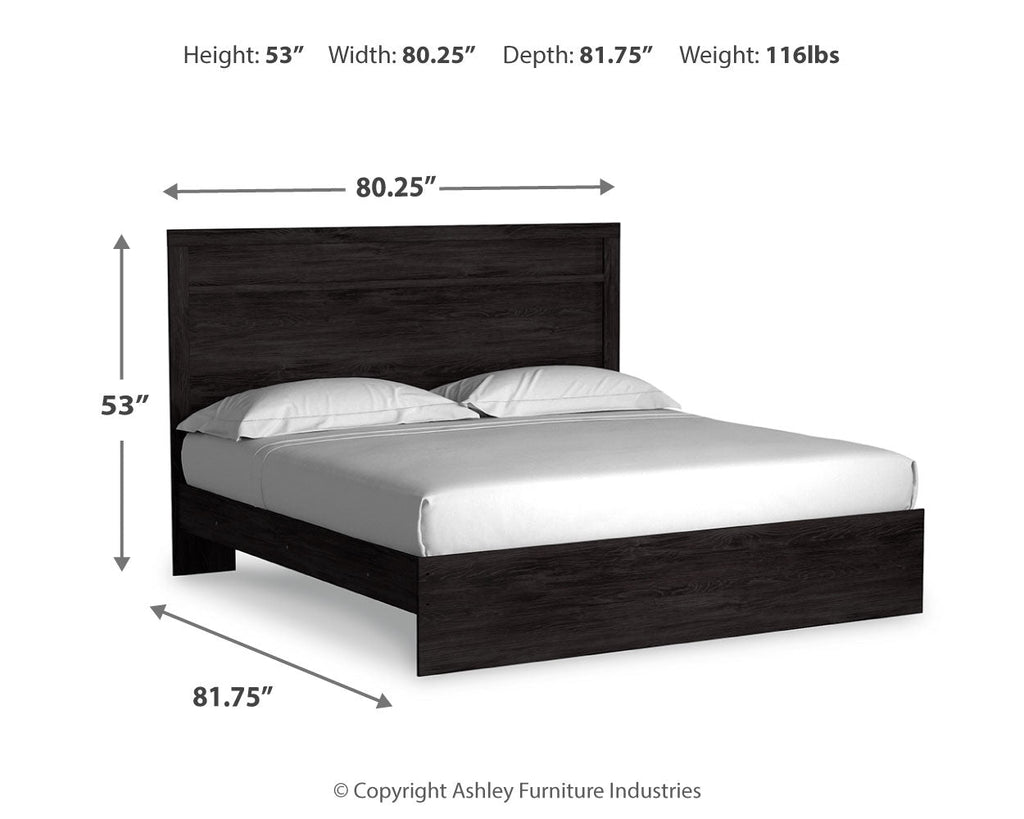 Belachime Charcoal King Panel Bed, Dresser Mirror and 2 Nightstands