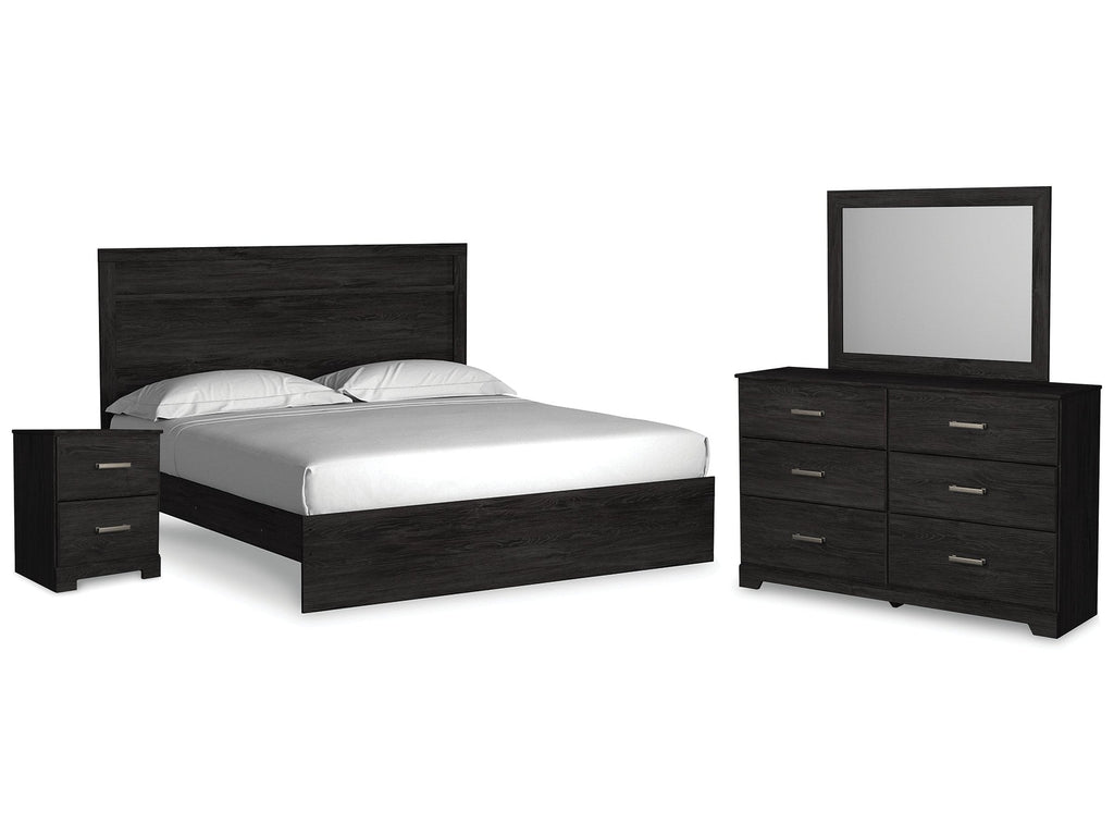 Belachime King Panel Bed, Dresser, Mirror, and Nightstand, Charcoal