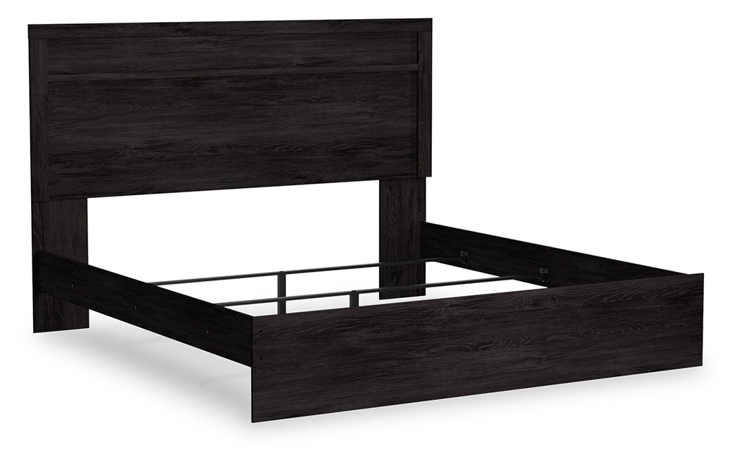 Belachime King Panel Bed, Dresser, Mirror, and Nightstand, Charcoal