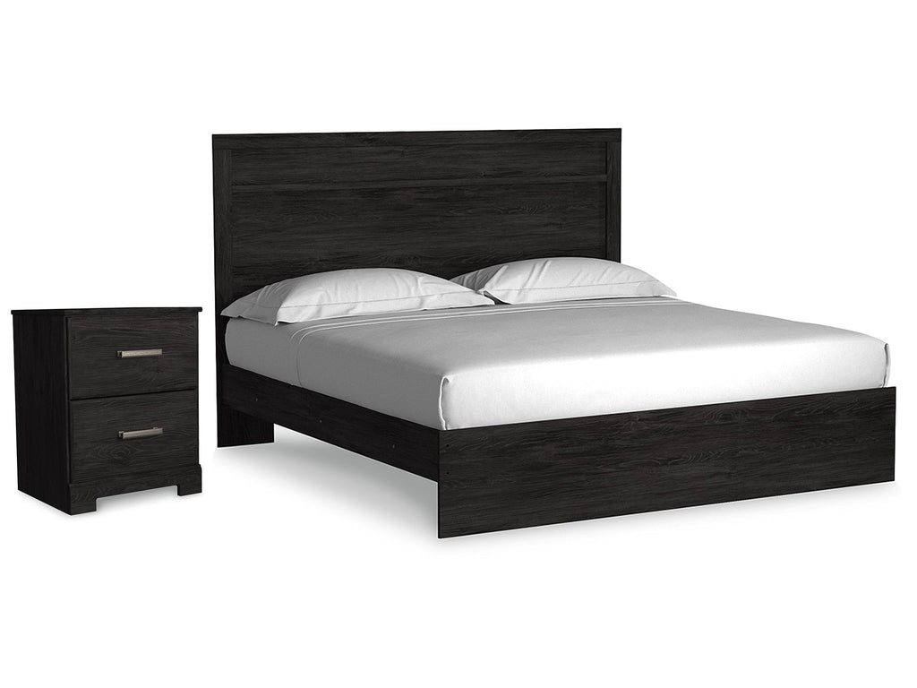 Belachime Charcoal King Panel Bed & Nightstand
