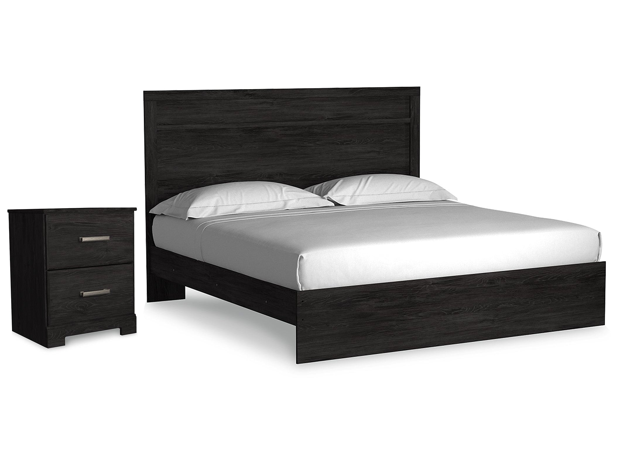 Belachime Charcoal King Panel Bed & Nightstand