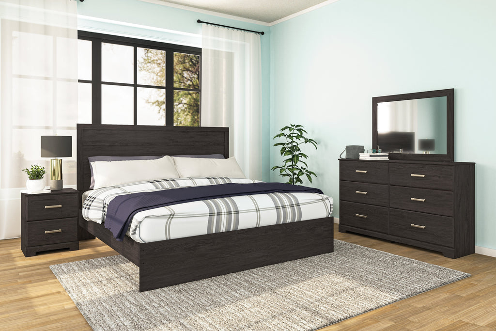 Belachime Charcoal King Panel Bed & Nightstand