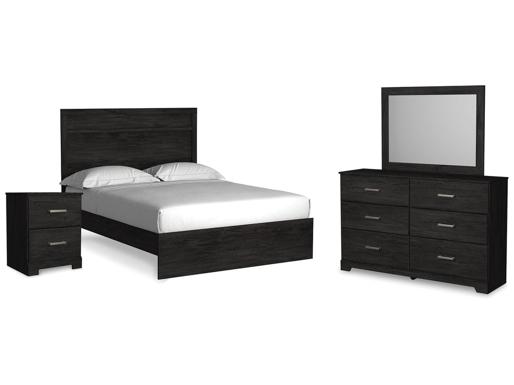 Belachime Queen Panel Bed, Dresser, Mirror, and Nightstand, Charcoal