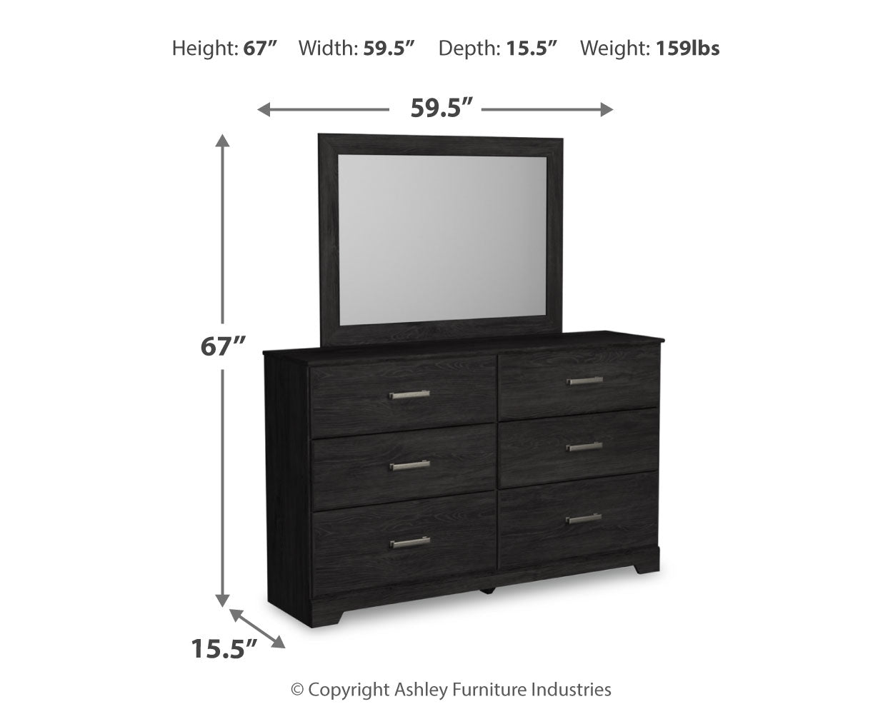 Belachime Charcoal Queen Panel Bedroom Set with Dresser and Mirror