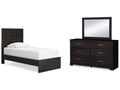 Belachime Charcoal Twin Panel Bedroom Set with Dresser and Mirror