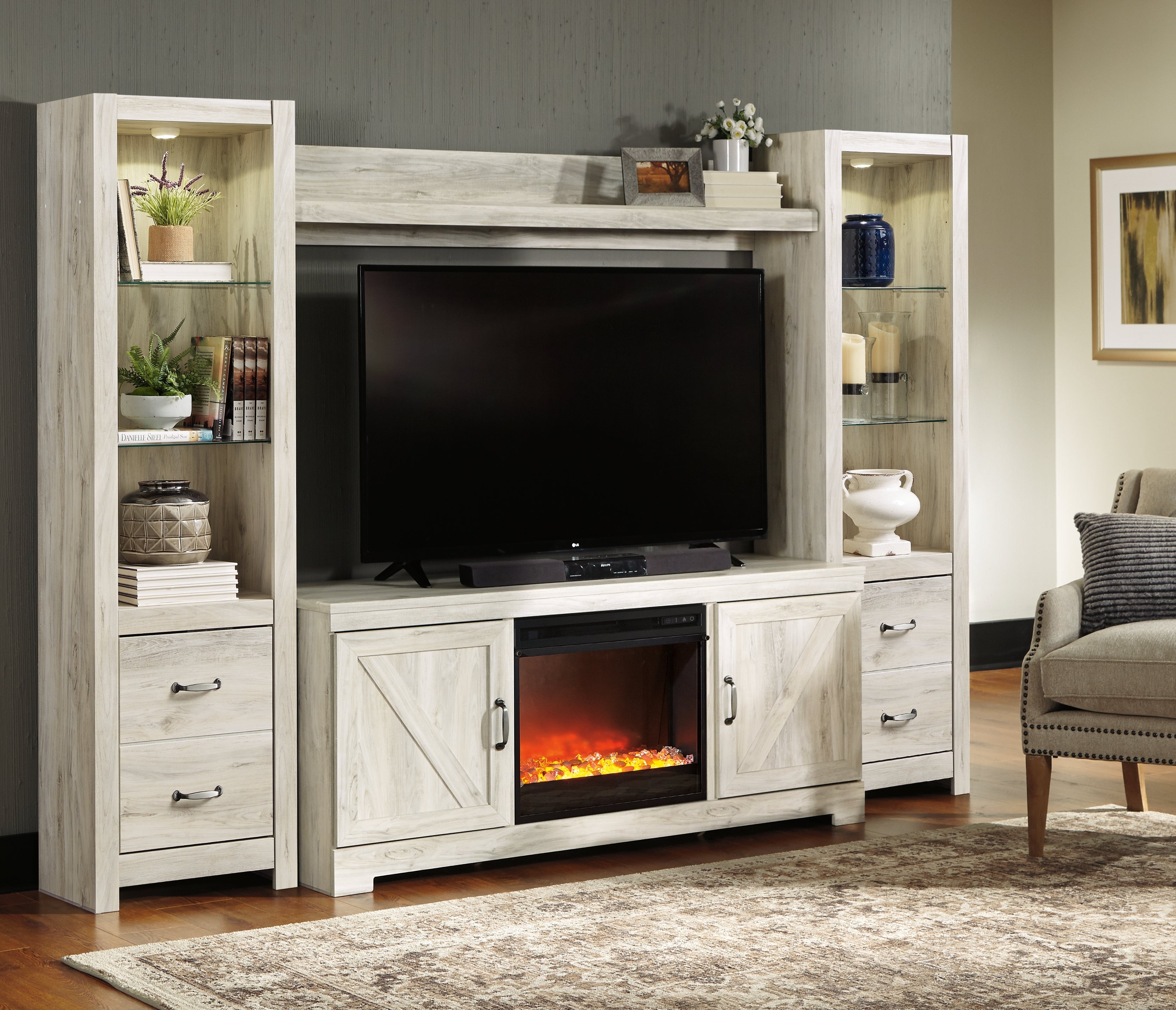 Bellaby Black 4-Piece Entertainment Center with Fireplace