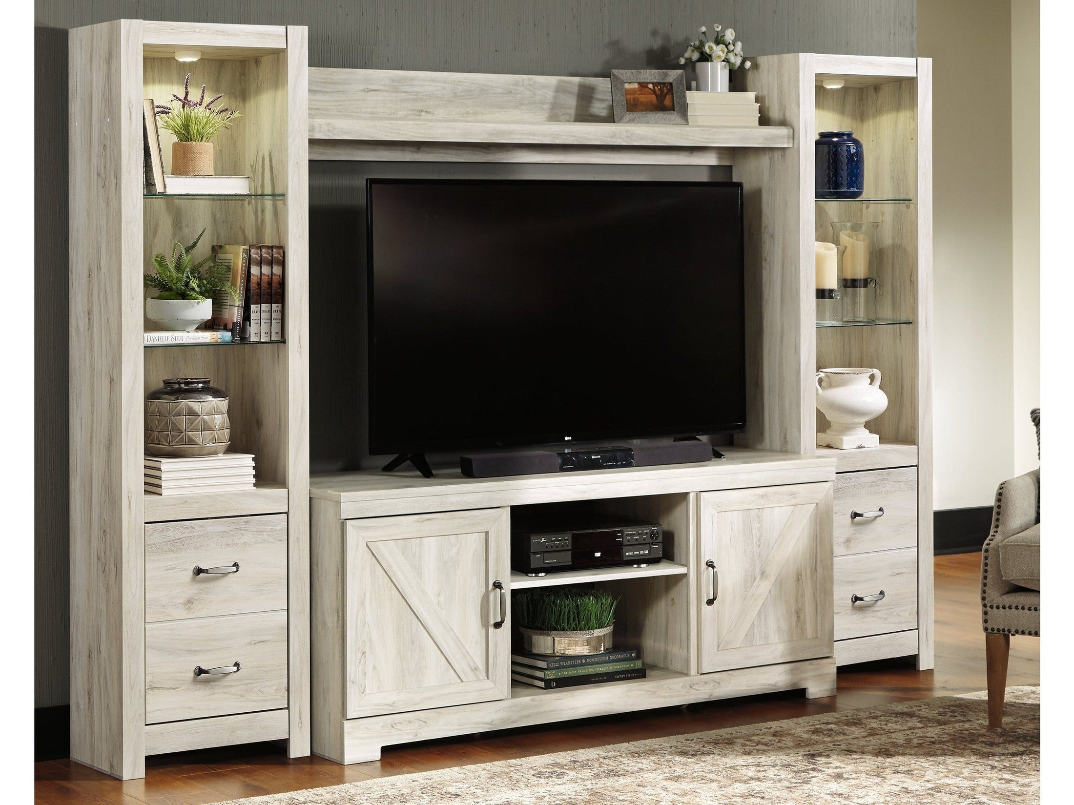 Bellaby Whitewash 4-Piece Entertainment Center