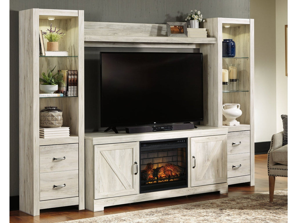 Bellaby Whitewash 4-Piece Entertainment Center with Electric Fireplace
