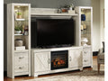 Bellaby Whitewash 4-Piece Entertainment Center with Electric Fireplace