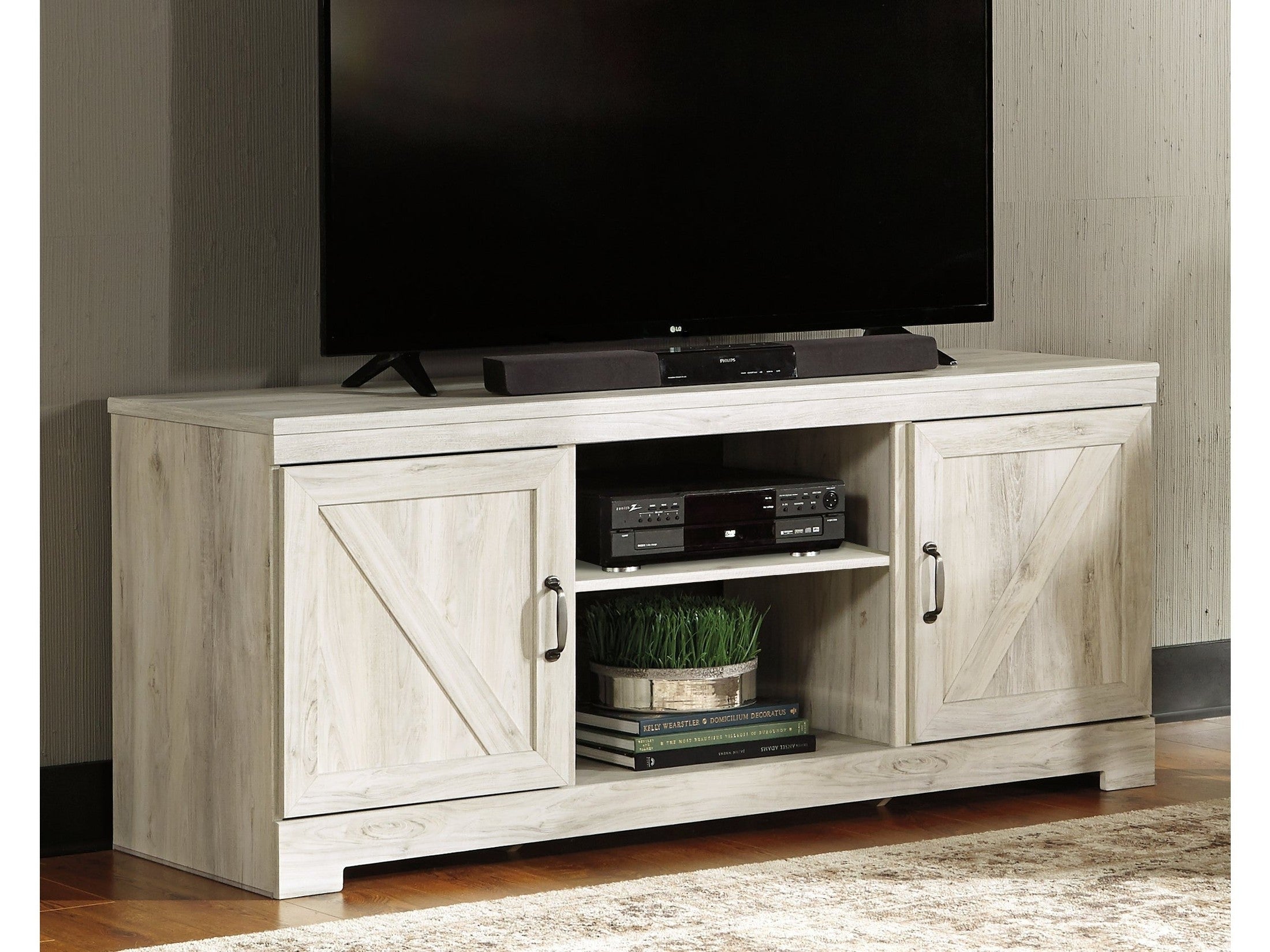 Bellaby Whitewash 63" TV Stand w/Fireplace Option