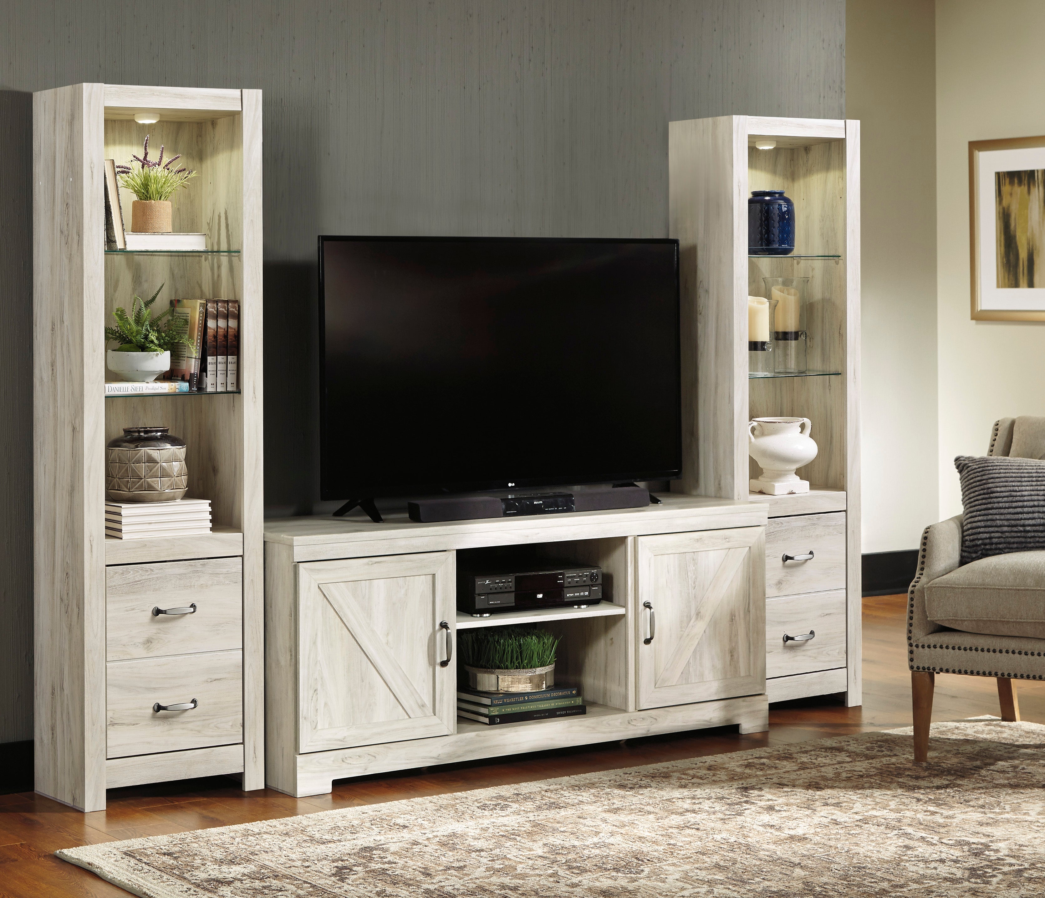 Bellaby Whitewash 63" TV Stand w/Fireplace Option