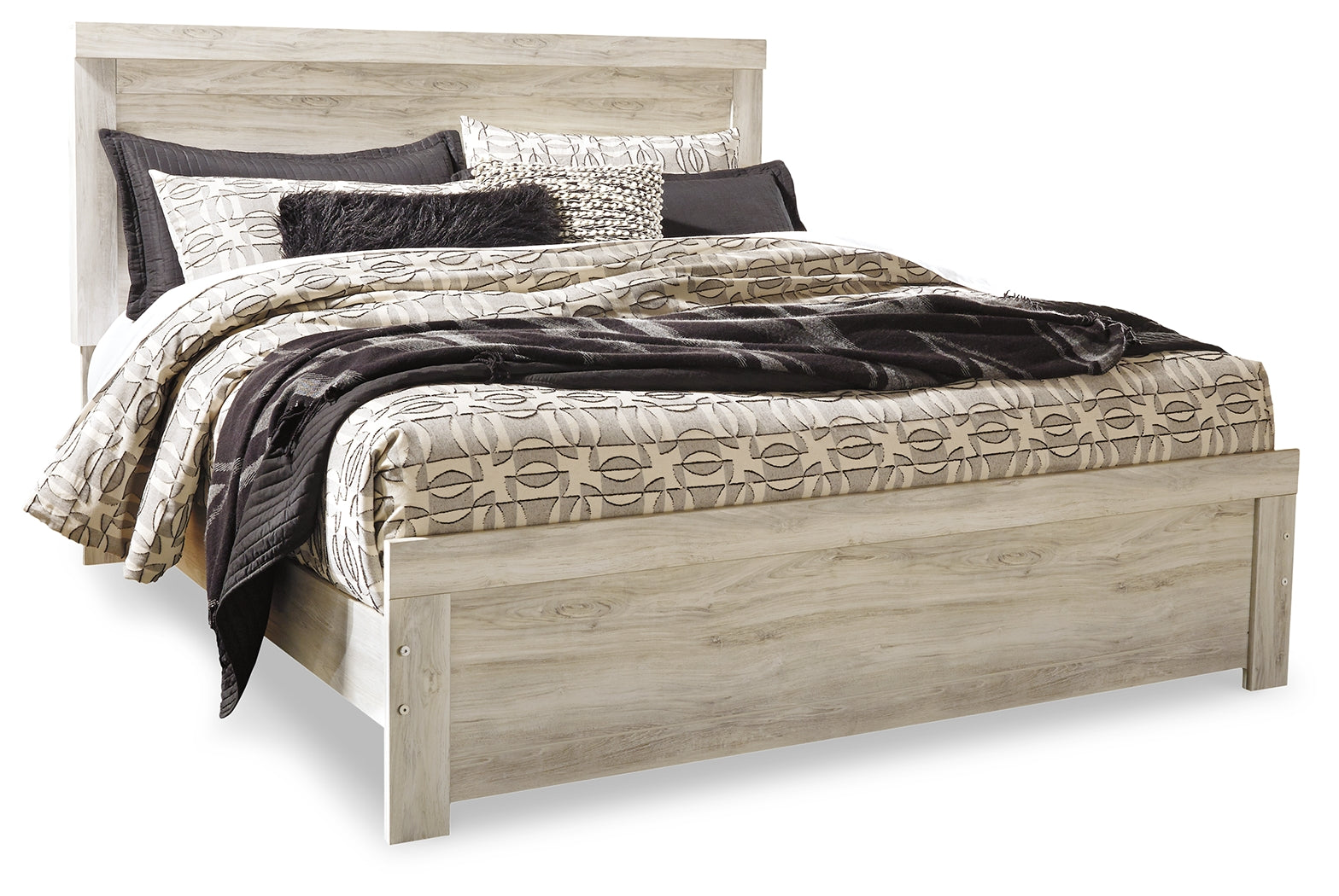 Bellaby Whitewash King Panel Bed and 2 Nightstands
