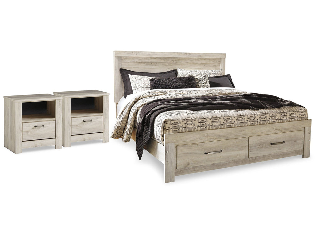 Bellaby Whitewash King Storage Bed & 2 Nightstands