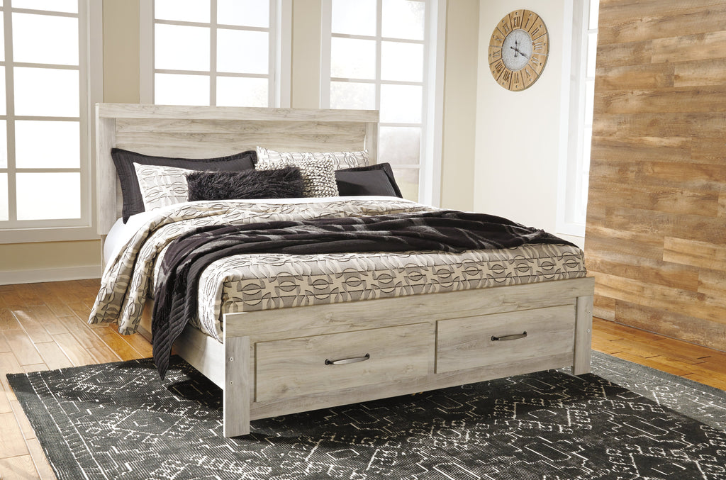 Bellaby Whitewash King Storage Bed & 2 Nightstands