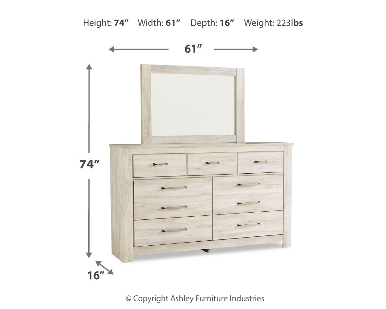 Bellaby Whitewash Queen Crossbuck Panel Bed, Dresser and Mirror