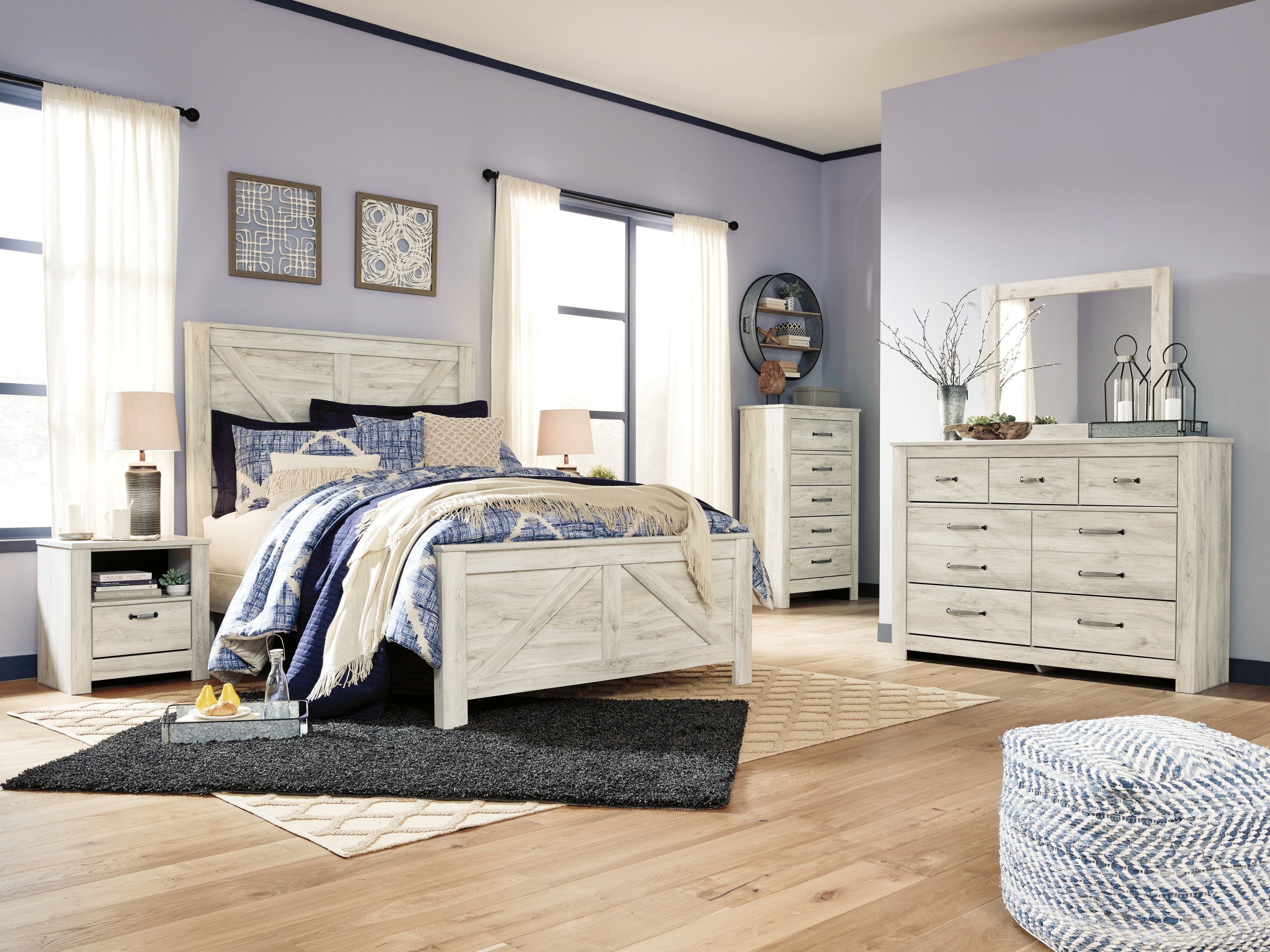Bellaby Whitewash Queen Crossbuck Panel Bed