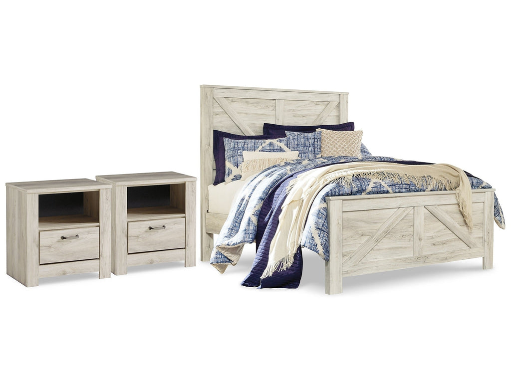 Bellaby Whitewash Queen Crossbuck Panel Bedroom Set with 2 Nightstands