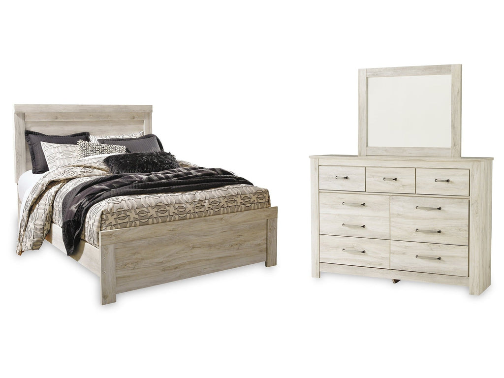 Bellaby Whitewash Queen Panel Bed, Dresser and Mirror