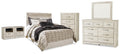 Bellaby Whitewash Queen Panel Headboard, Dresser, Mirror, Chest and 2 Nightstands