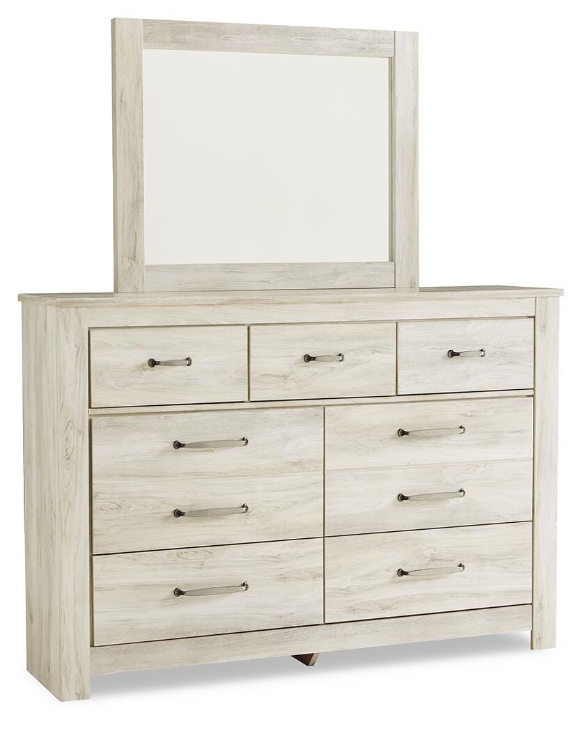 Bellaby Whitewash Queen Panel Headboard, Dresser, Mirror, Chest and 2 Nightstands