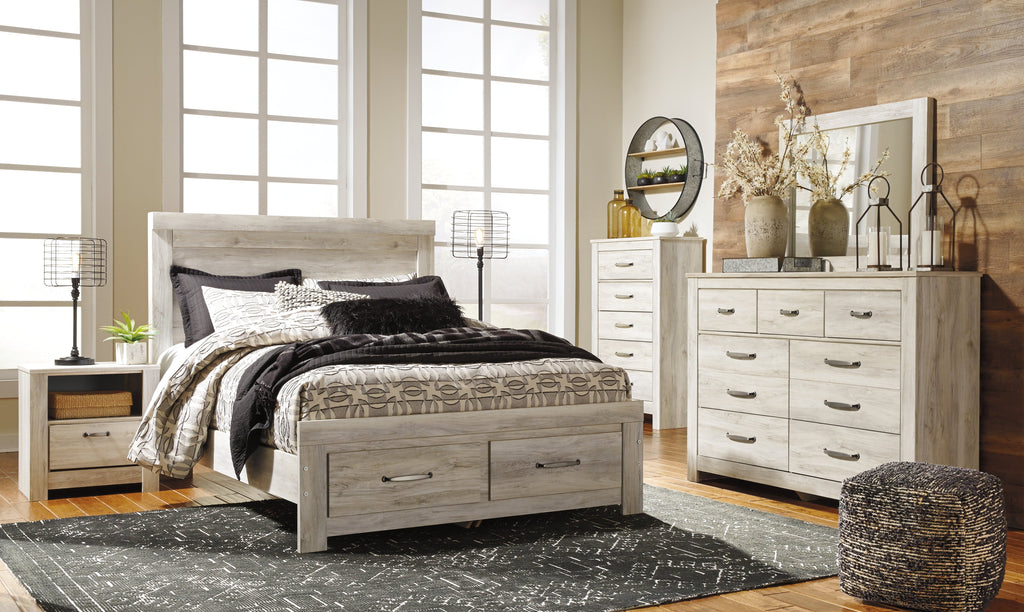 Bellaby Whitewash Queen Platform Bed with 2 Storage Drawers