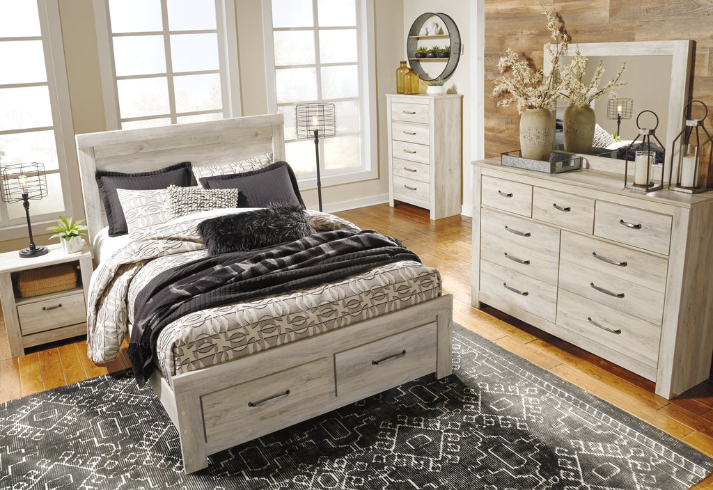 Bellaby Whitewash Queen Platform Bed with 2 Storage Drawers