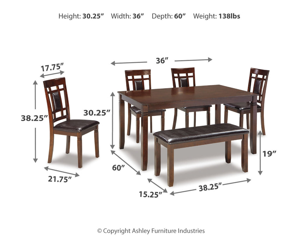 Bennox Brown Dining Room Set w/ Bench (Set of 6)