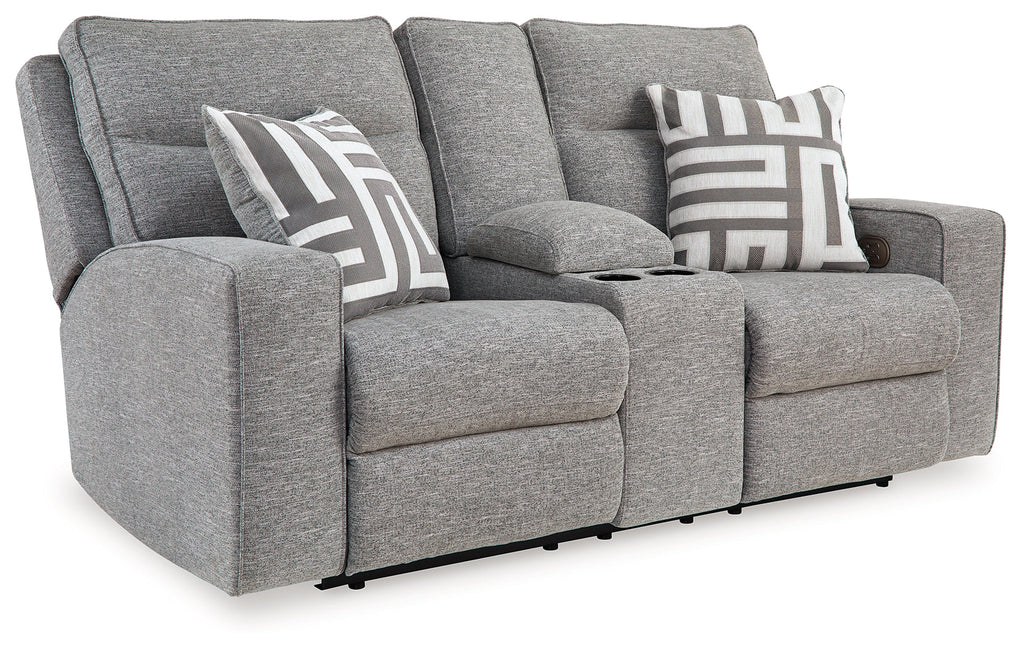 Biscoe Pewter Power Reclining Loveseat w/ Console