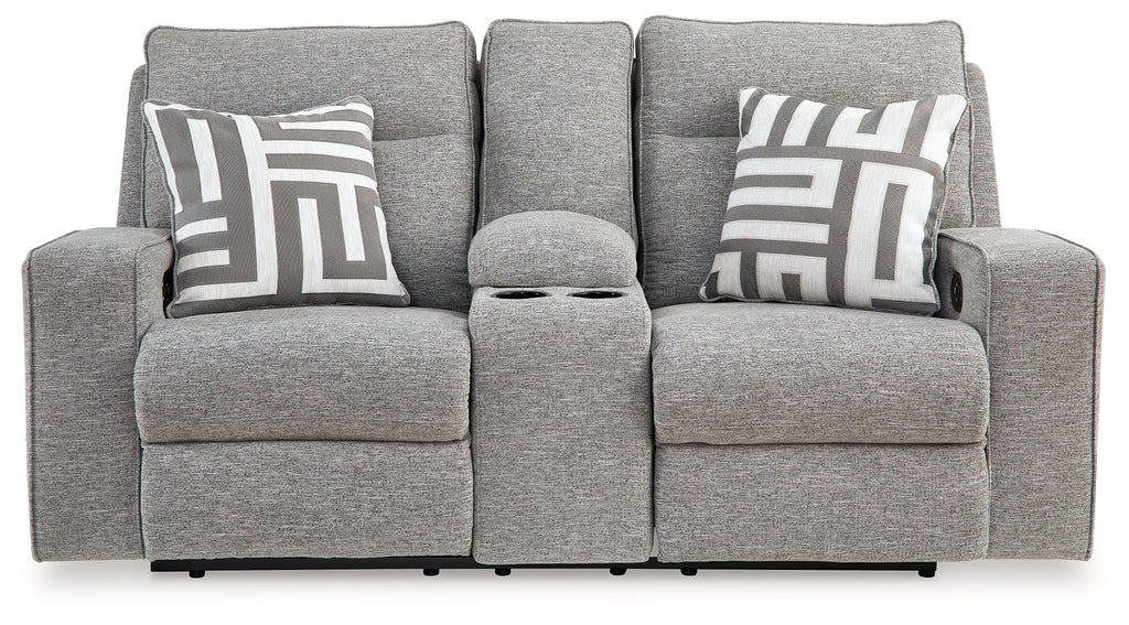 Biscoe Pewter Power Reclining Loveseat w/ Console