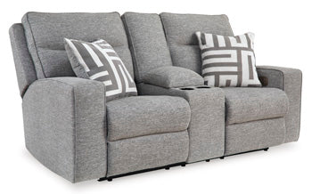 Biscoe Pewter Power Reclining Loveseat w/ Console