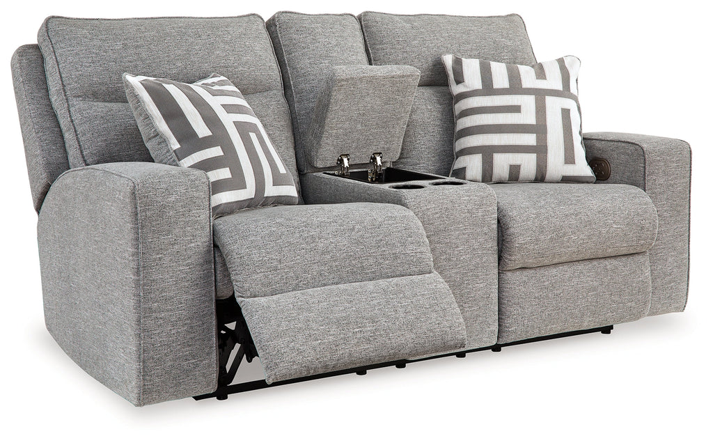 Biscoe Pewter Power Reclining Loveseat w/ Console