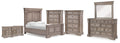Blairhurst Light Grayish Queen Panel Bed. Dresser, Mirror, 2 Chests and 2 Nightstands, Bro