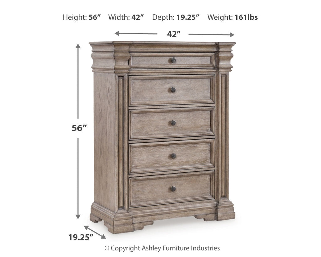 Blairhurst Light Grayish Queen Panel Bed. Dresser, Mirror, 2 Chests and 2 Nightstands, Bro
