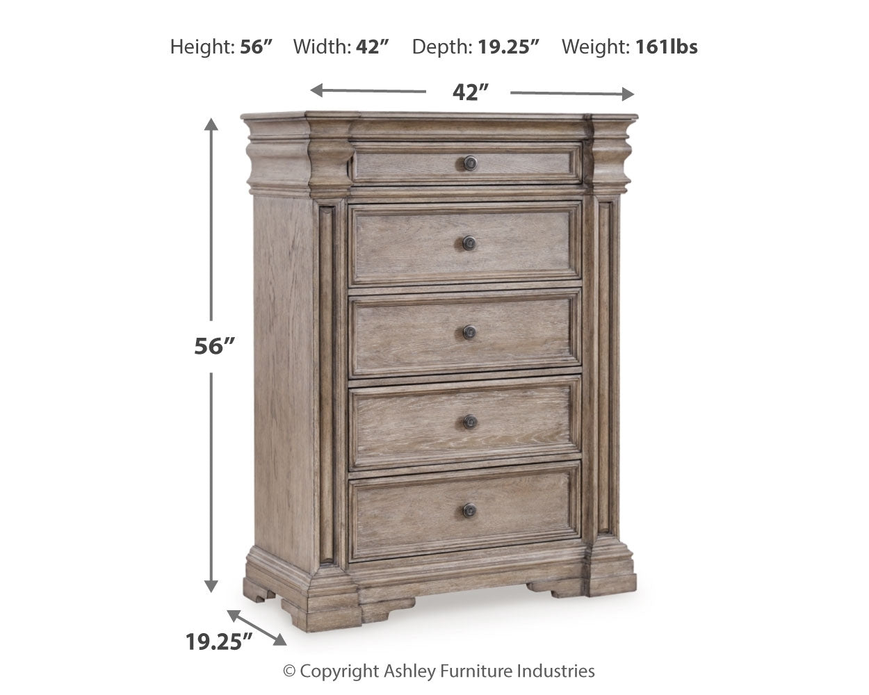 Blairhurst Light Grayish Queen Panel Bed. Dresser, Mirror, 2 Chests and 2 Nightstands, Bro