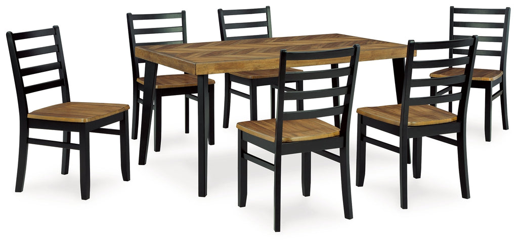 Blondon Brown & Black Dining Room Set (Set of 7)