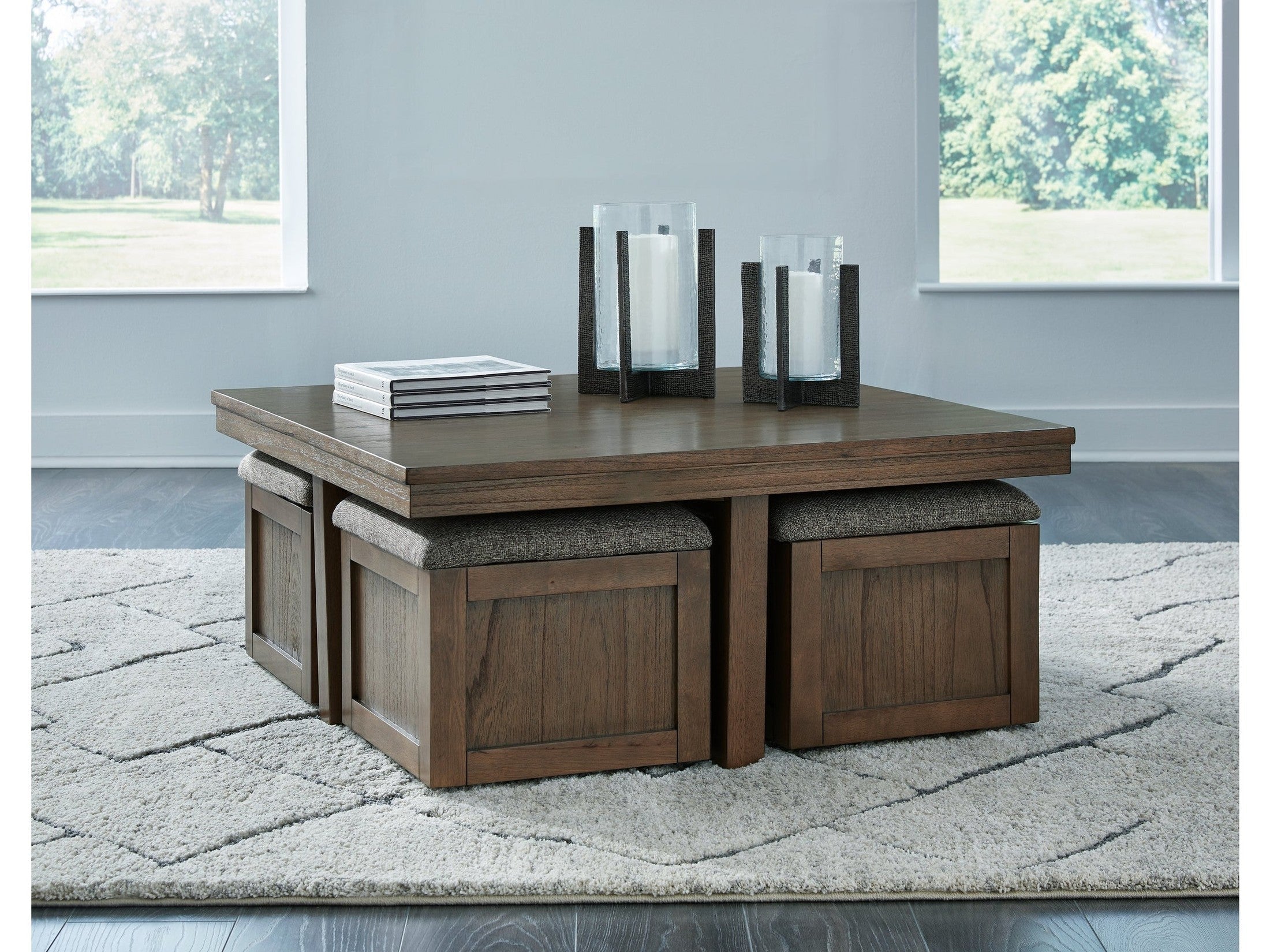 Boardernest Brown Coffee Table w/ 4 Stools