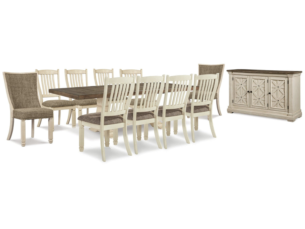 Bolanburg Antique White Dining Extension Table &10 Chairs & Server