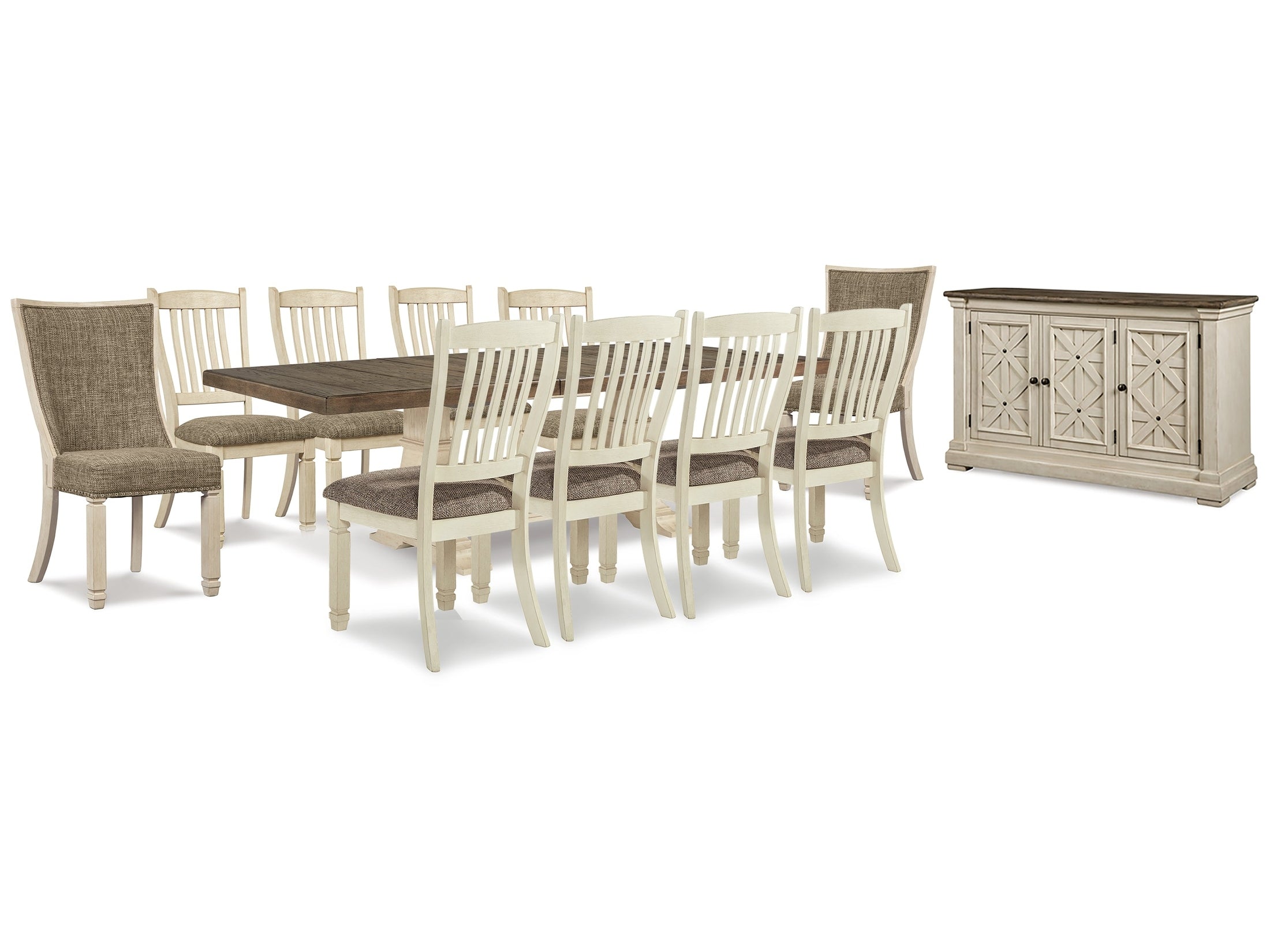 Bolanburg Antique White Dining Extension Table &10 Chairs & Server