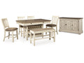 Bolanburg Counter Height Dining Table, 4 Barstools, Bench and Server, Two-Tone