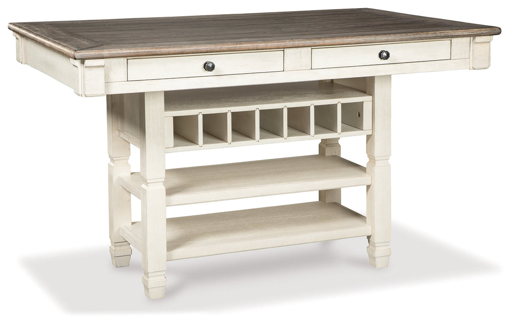 Bolanburg Counter Height Dining Table, 4 Barstools, Bench and Server, Two-Tone
