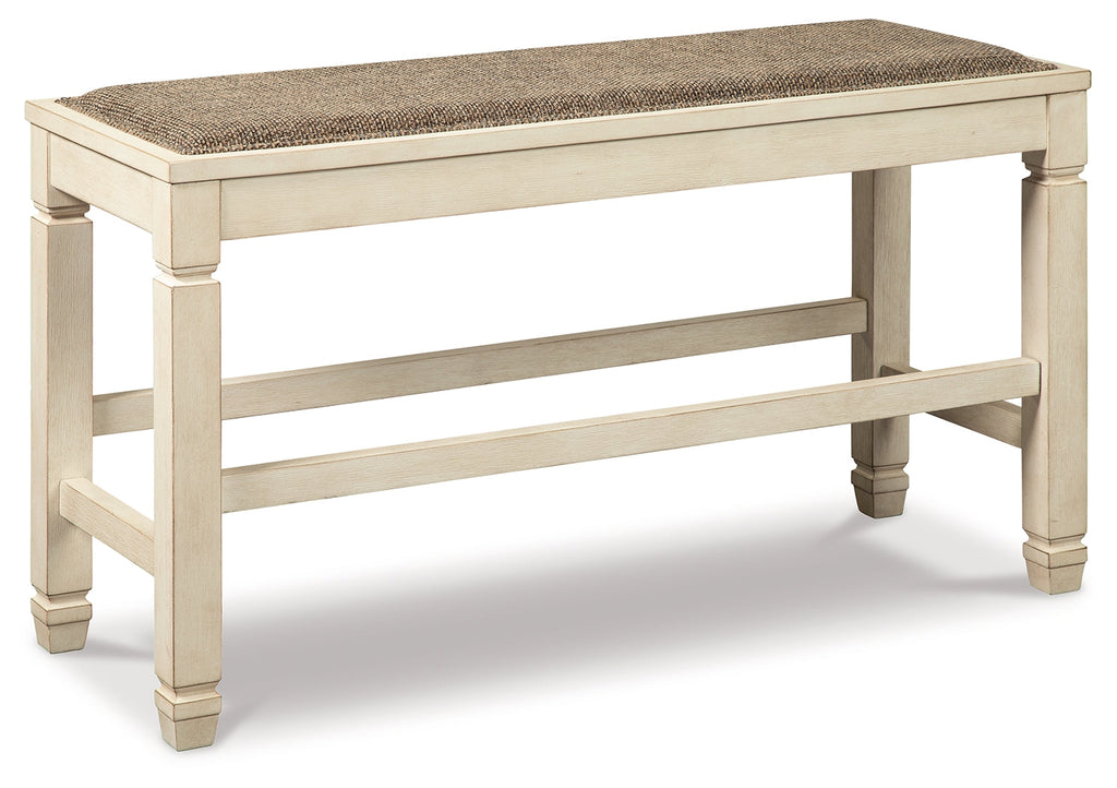 Bolanburg Counter Height Dining Table, 4 Stools, Bench and 2 Display Cabinets, Two-Tone