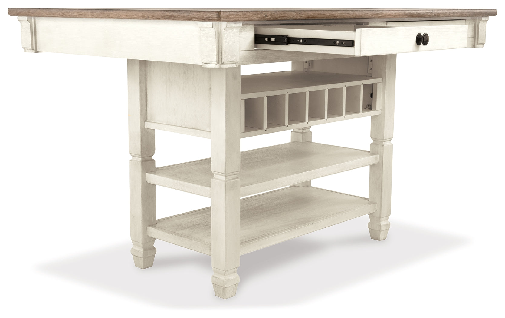 Bolanburg Counter Height Dining Table, 4 Stools, Bench and 2 Display Cabinets, Two-Tone