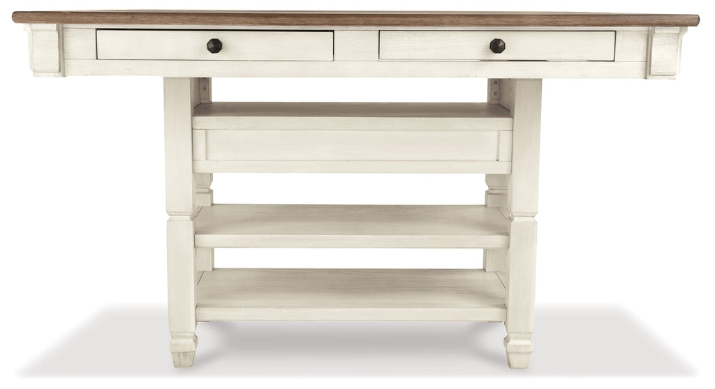 Bolanburg Counter Height Dining Table, 4 Stools, Bench and 2 Display Cabinets, Two-Tone