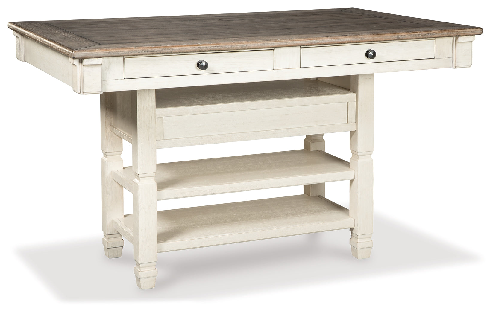 Bolanburg Counter Height Dining Table, 4 Stools, Bench and 2 Display Cabinets, Two-Tone