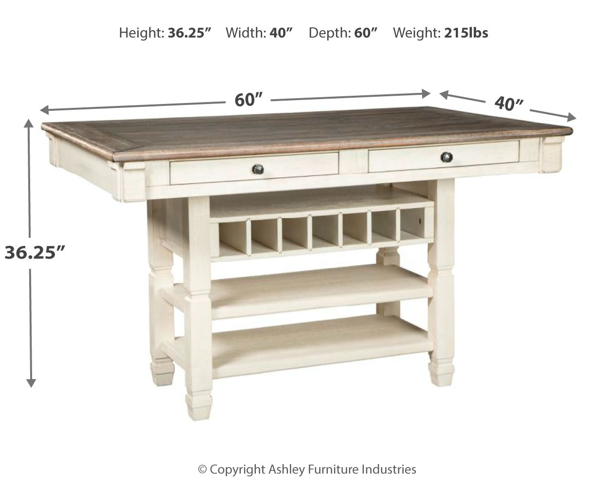 Bolanburg Counter Height Dining Table and 4 Barstools and Bench, Two-Tone