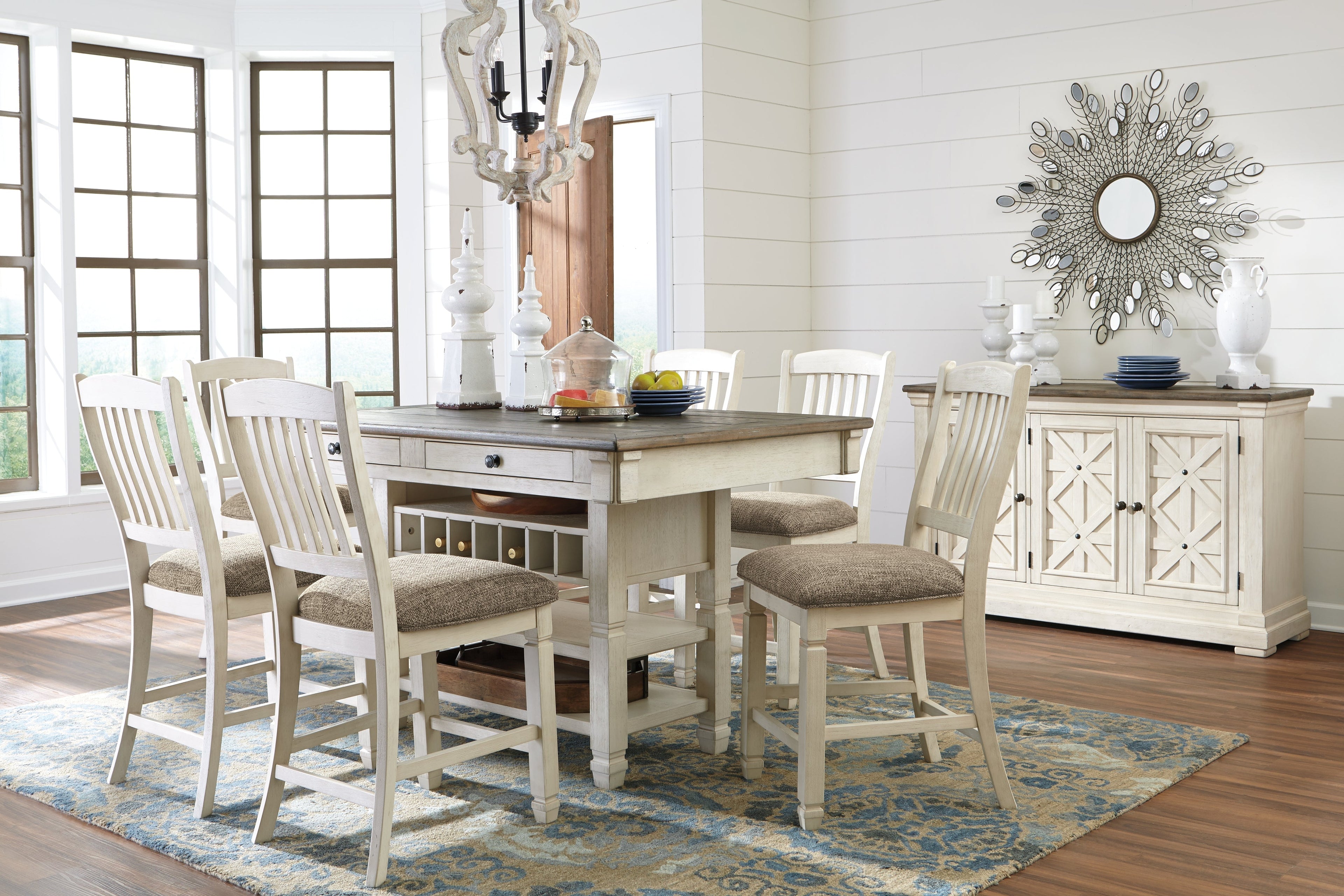 Bolanburg Counter Height Dining Table and 6 Barstools, Two-Tone