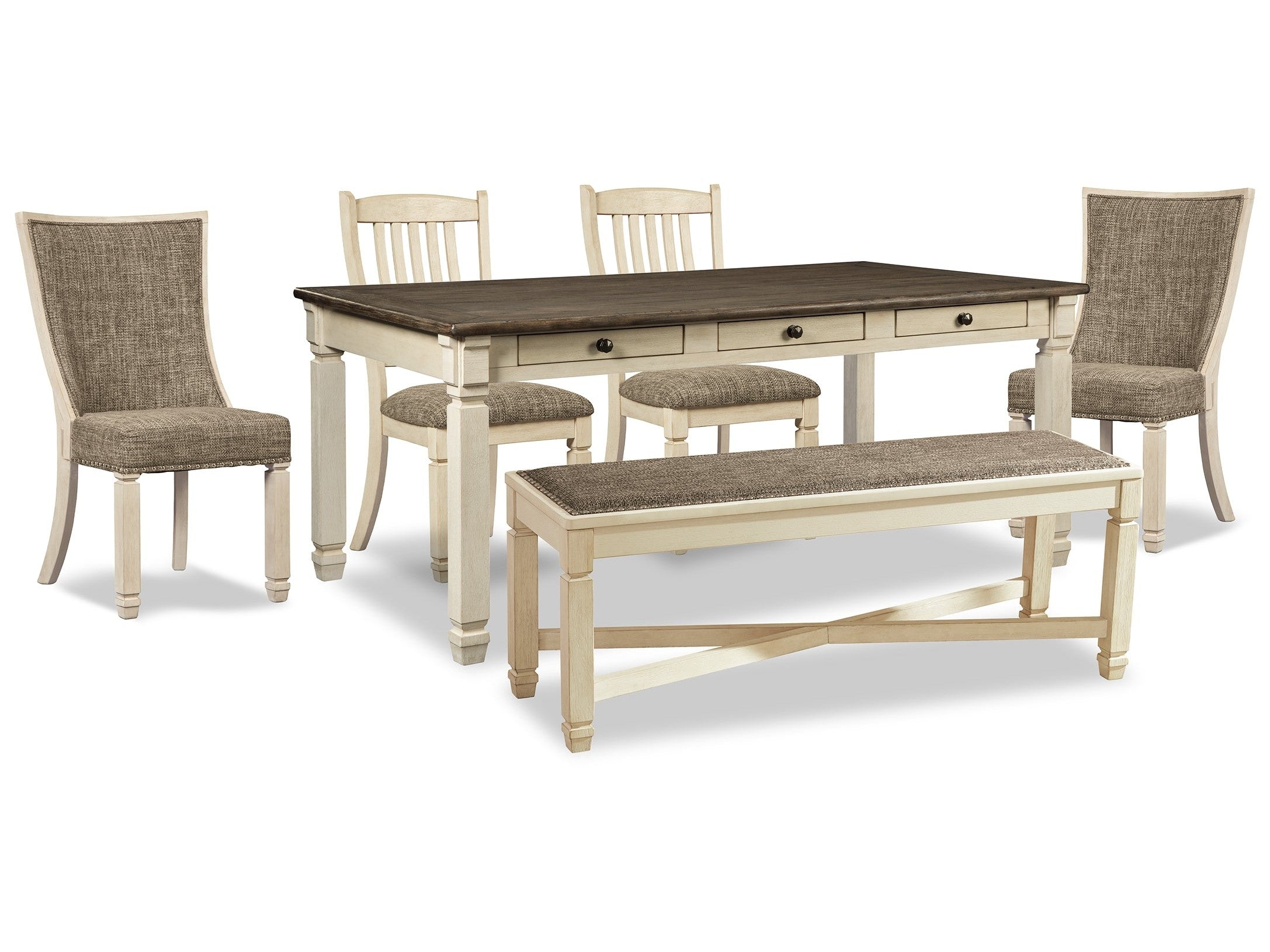 Bolanburg Dining Table, 2 Chairs, 2 Side Chairs and Bench, Two-Tone