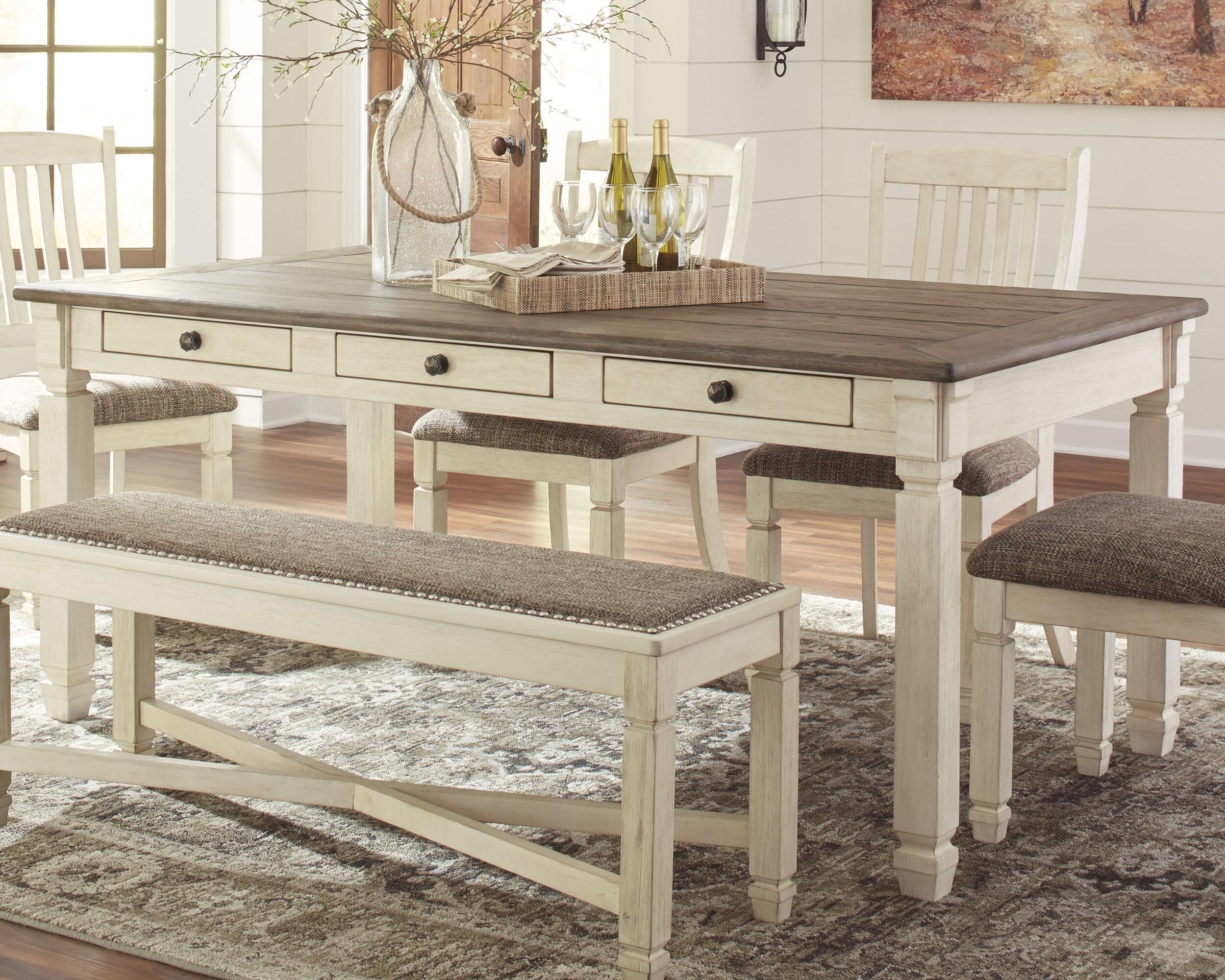 Bolanburg Dining Table, 2 Chairs, 2 Side Chairs and Bench, Two-Tone